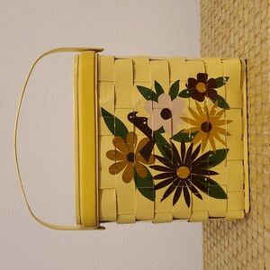 Vintage Caro Nan Yellow Handpainted Wooden Basket